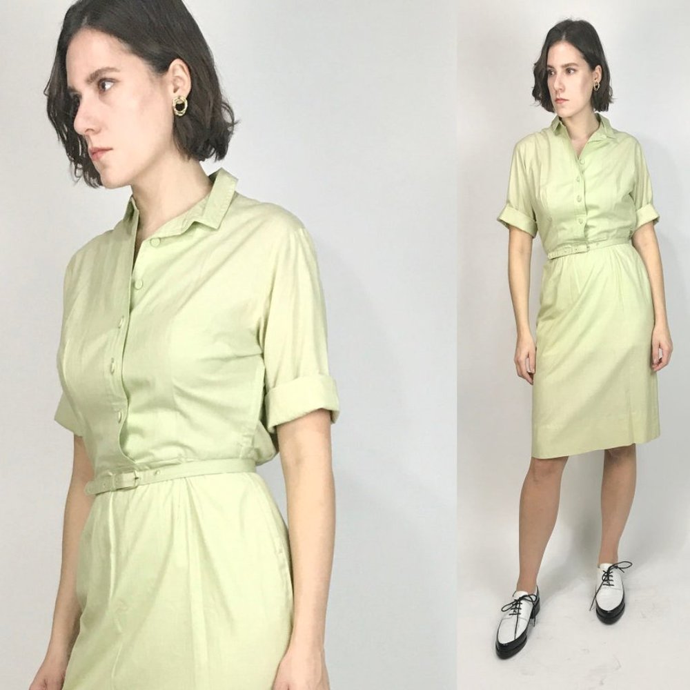 Vintage 60s PISTACHIO Green SHIRTDRESS Small to Medium